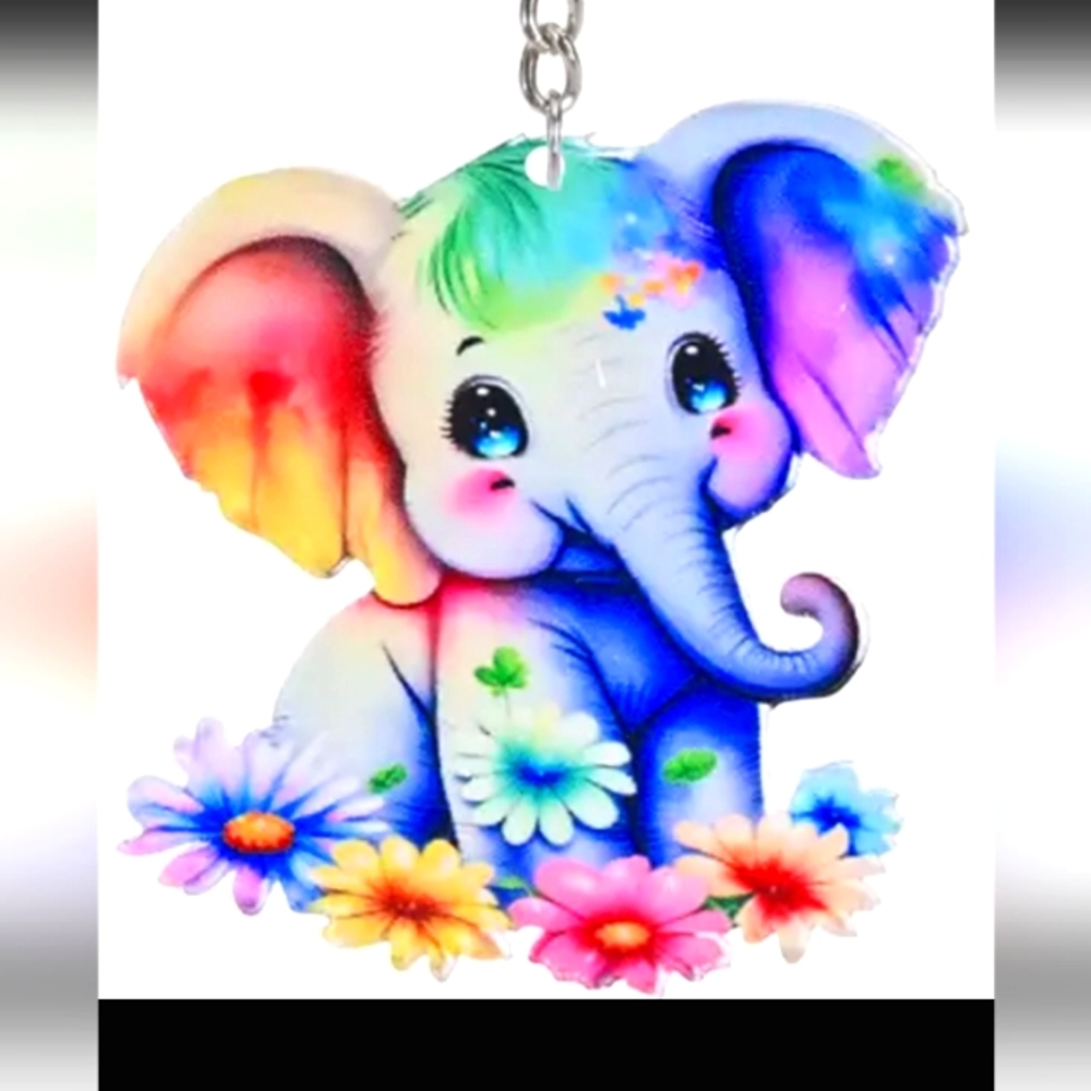 BABY ELEPHANT ACRYLIC KEY RING 3-IN AMAZING COLORS